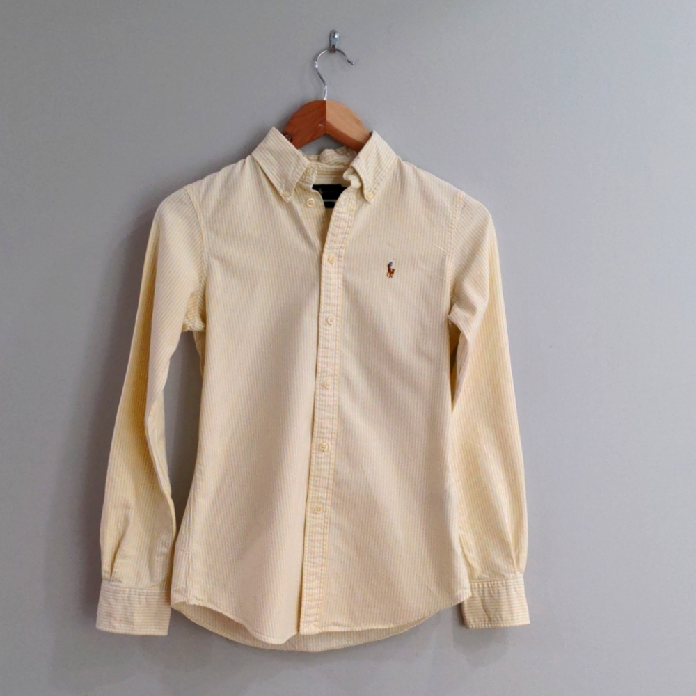 Ralph Lauren Women's Pale Yellow Button-Down Shirt